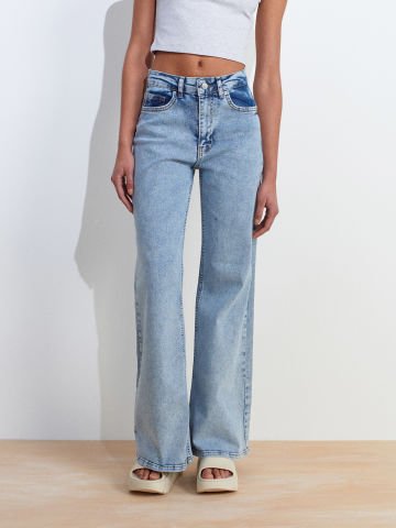 Dilvin 71796 Likralı Wideleg Denim Bol Pantolon-Tint
