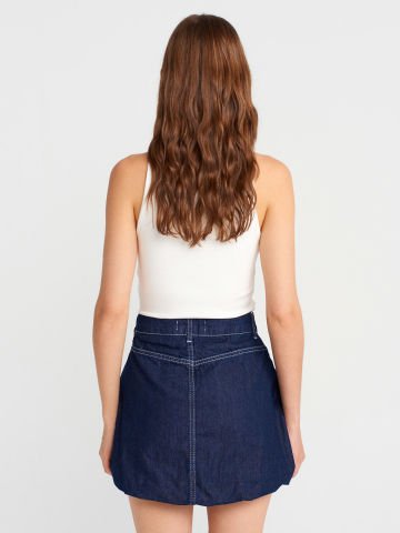 Dilvin 80574 Mini Balon Denim Etek-Lacivert
