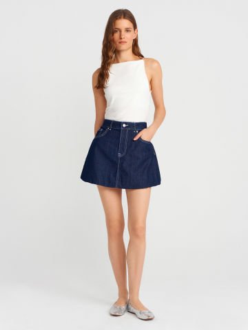 Dilvin 80574 Mini Balon Denim Etek-Lacivert