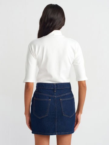 Dilvin 80570 Yıkamalı Denim Mini Etek-Lacivert