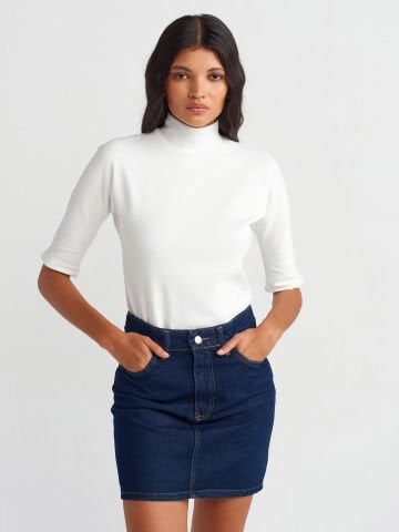 Dilvin 80570 Yıkamalı Denim Mini Etek-Lacivert