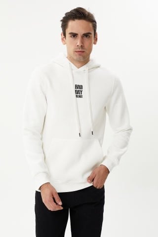 ESW 2770-Y Kapşonlu 3 İplik Şardonlu Erkek Sweat Ekru