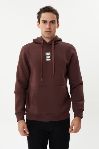 ESW 2770-Y Kapşonlu 3 İplik Şardonlu Erkek Sweat Mürdüm