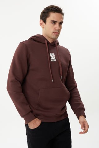 ESW 2770-Y Kapşonlu 3 İplik Şardonlu Erkek Sweat Mürdüm