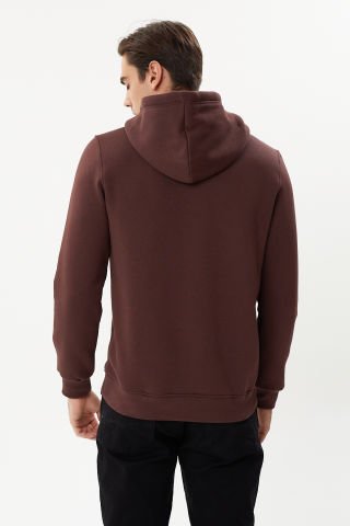 ESW 2770-Y Kapşonlu 3 İplik Şardonlu Erkek Sweat Mürdüm