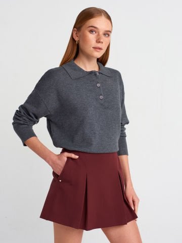 Dilvin 81057 Kalın Pilili Şort Etek-Bordo