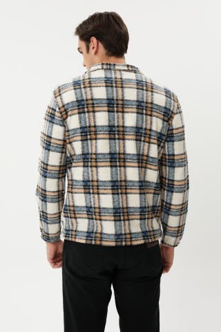 ESW 2778 Yarım Fermuar Dik Yaka Ekose Kaşe Erkek Sweat Navy Ecru