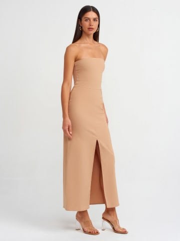 Dilvin 90758 Straplez Elbise-Bej