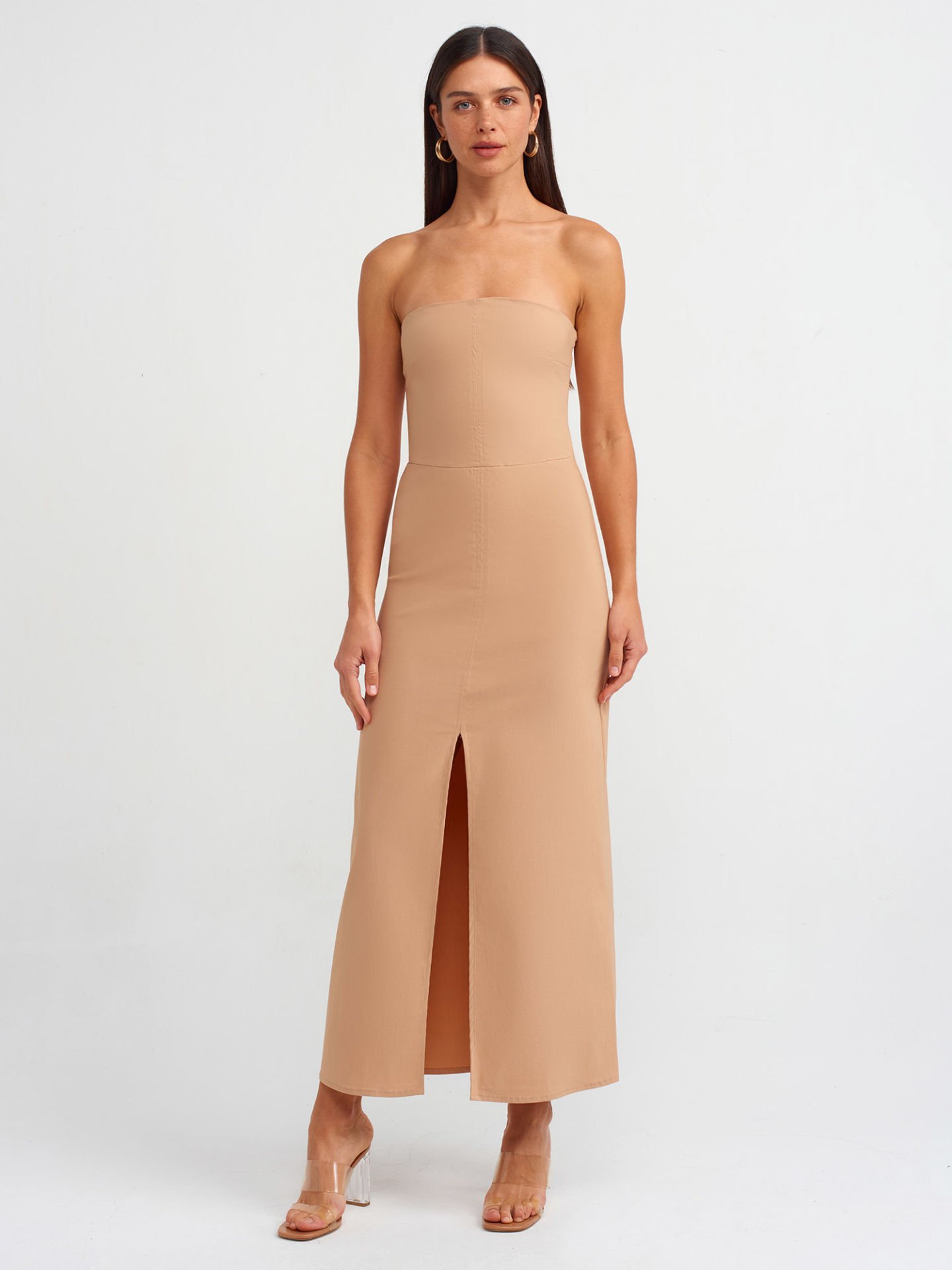Dilvin 90758 Straplez Elbise-Bej