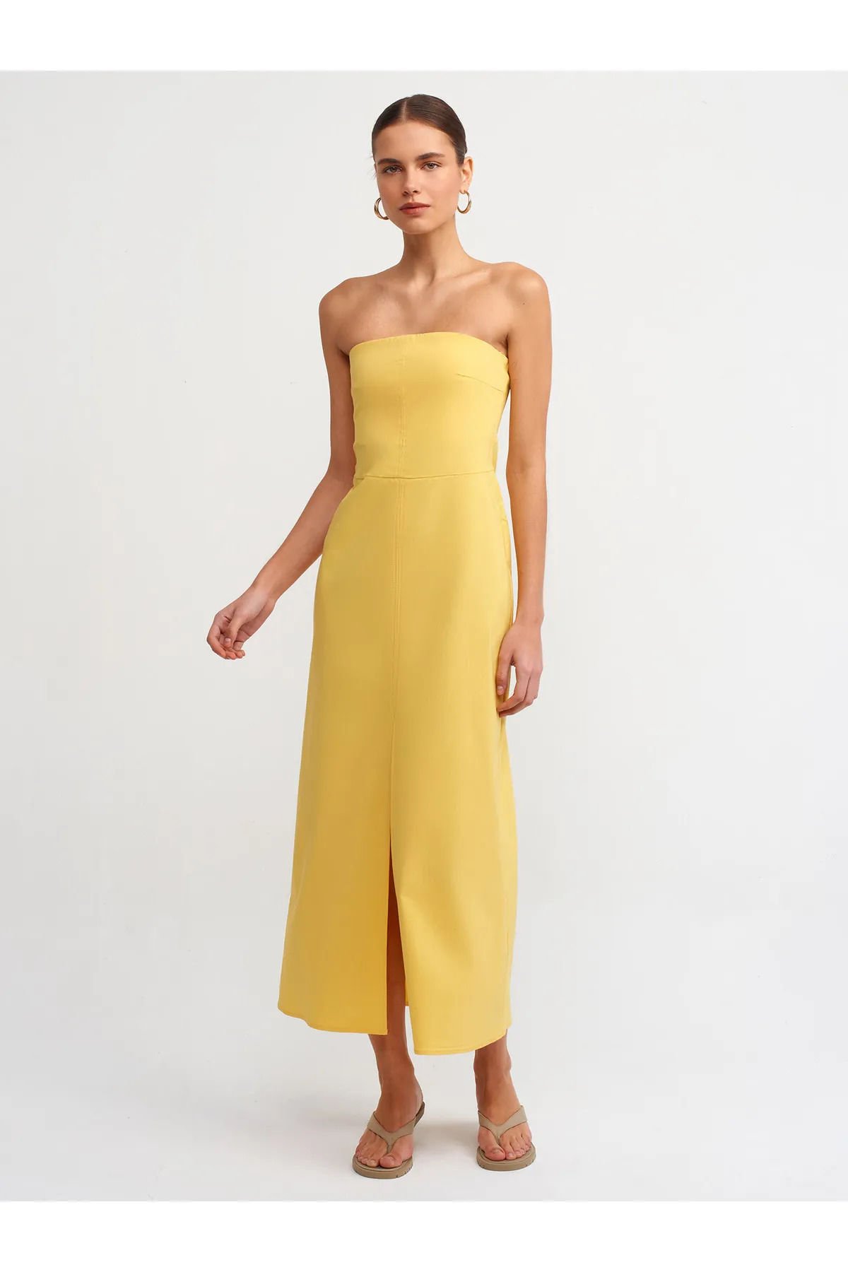 Dilvin 90758 Straplez Elbise-Sarı