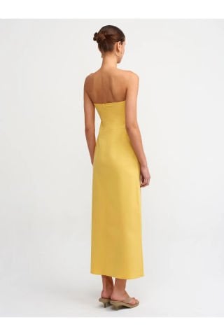 Dilvin 90758 Straplez Elbise-Sarı