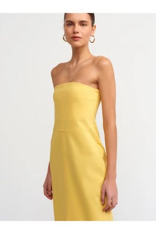 Dilvin 90758 Straplez Elbise-Sarı