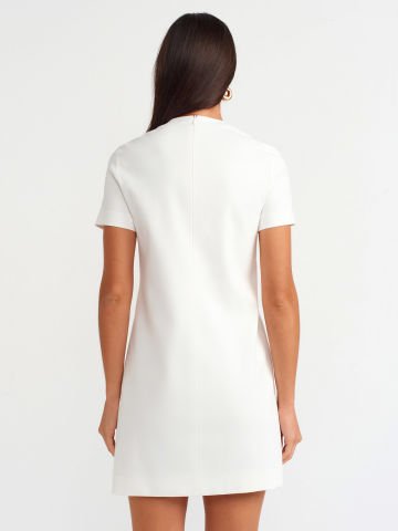 Dilvin 90899 Bisiklet Yaka Mini Elbise-Beyaz