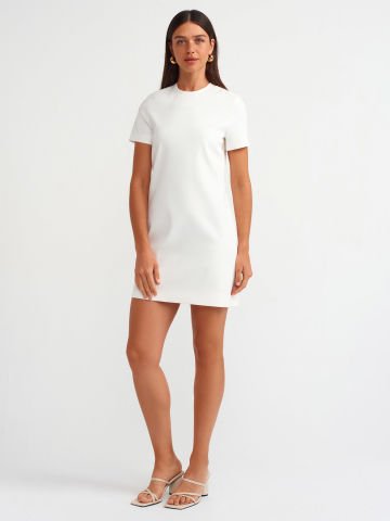 Dilvin 90899 Bisiklet Yaka Mini Elbise-Beyaz