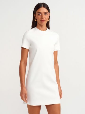 Dilvin 90899 Bisiklet Yaka Mini Elbise-Beyaz