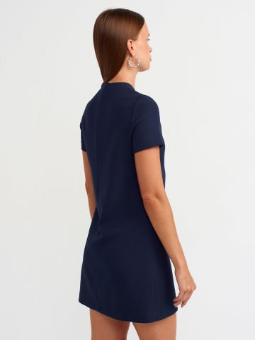 Dilvin 90899 Bisiklet Yaka Mini Elbise-Lacivert