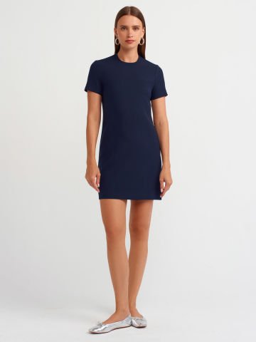Dilvin 90899 Bisiklet Yaka Mini Elbise-Lacivert