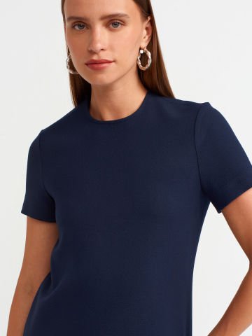 Dilvin 90899 Bisiklet Yaka Mini Elbise-Lacivert