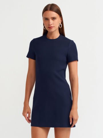 Dilvin 90899 Bisiklet Yaka Mini Elbise-Lacivert