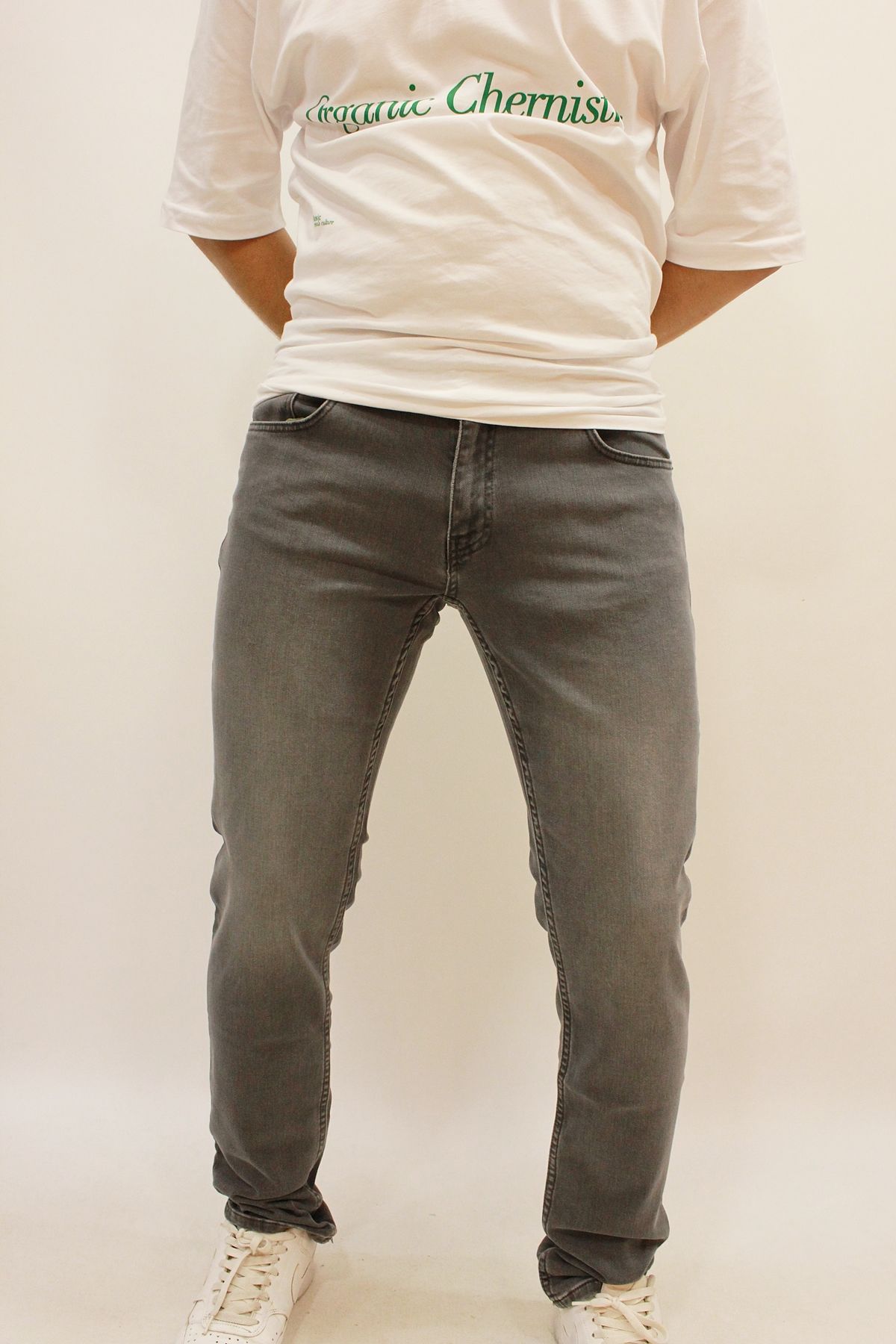 Panama 748-05 Grey Green Dark Kesim Likralı Erkek Kot Pantolon Gri