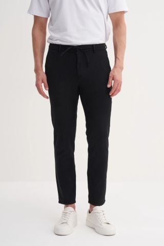 Cazador 0008 Bel Bağcıklı Ham Keten Jogger Pantolon Siyah