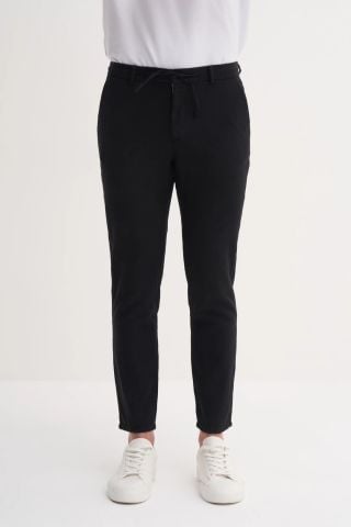 Cazador 0008 Bel Bağcıklı Ham Keten Jogger Pantolon Siyah