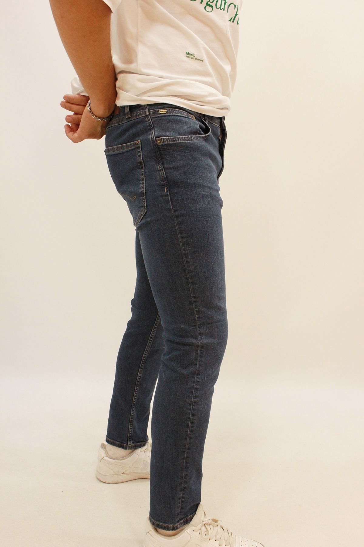 Panama 750-01 Blue Brown Likralı Erkek Dar Kesim Kot Pantolon Mavi