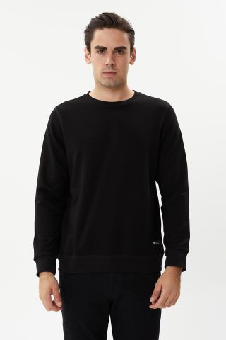 ESW 2905 Bisiklet Yaka Erkek Düz İnce Sweat Siyah