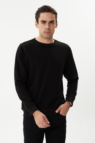 ESW 2905 Bisiklet Yaka Erkek Düz İnce Sweat Siyah