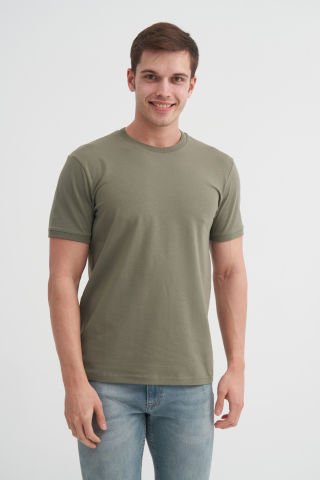 Cazador 4619 STN. V YAKA ERKEK DÜZ RENK LİKRALI T-SHIRT Haki