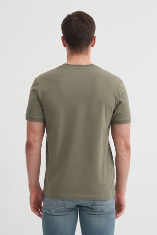 Cazador 4619 STN. V YAKA ERKEK DÜZ RENK LİKRALI T-SHIRT Haki