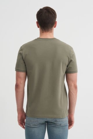 Cazador 4619 STN. V YAKA ERKEK DÜZ RENK LİKRALI T-SHIRT Haki
