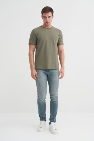 Cazador 4619 STN. V YAKA ERKEK DÜZ RENK LİKRALI T-SHIRT Haki