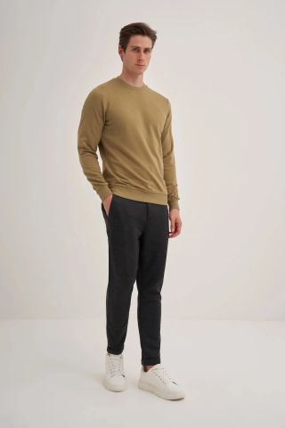 Caz 5610 Bisiklet Yaka 3 İplik Şardonsuz Erkek Basic Sweat Zeytin yeşili