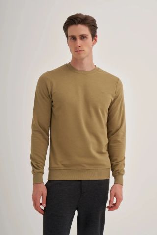 Caz 5610 Bisiklet Yaka 3 İplik Şardonsuz Erkek Basic Sweat Zeytin yeşili