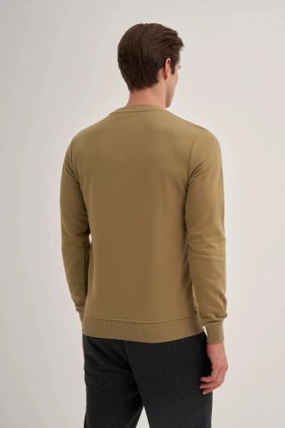 Caz 5610 Bisiklet Yaka 3 İplik Şardonsuz Erkek Basic Sweat Zeytin yeşili