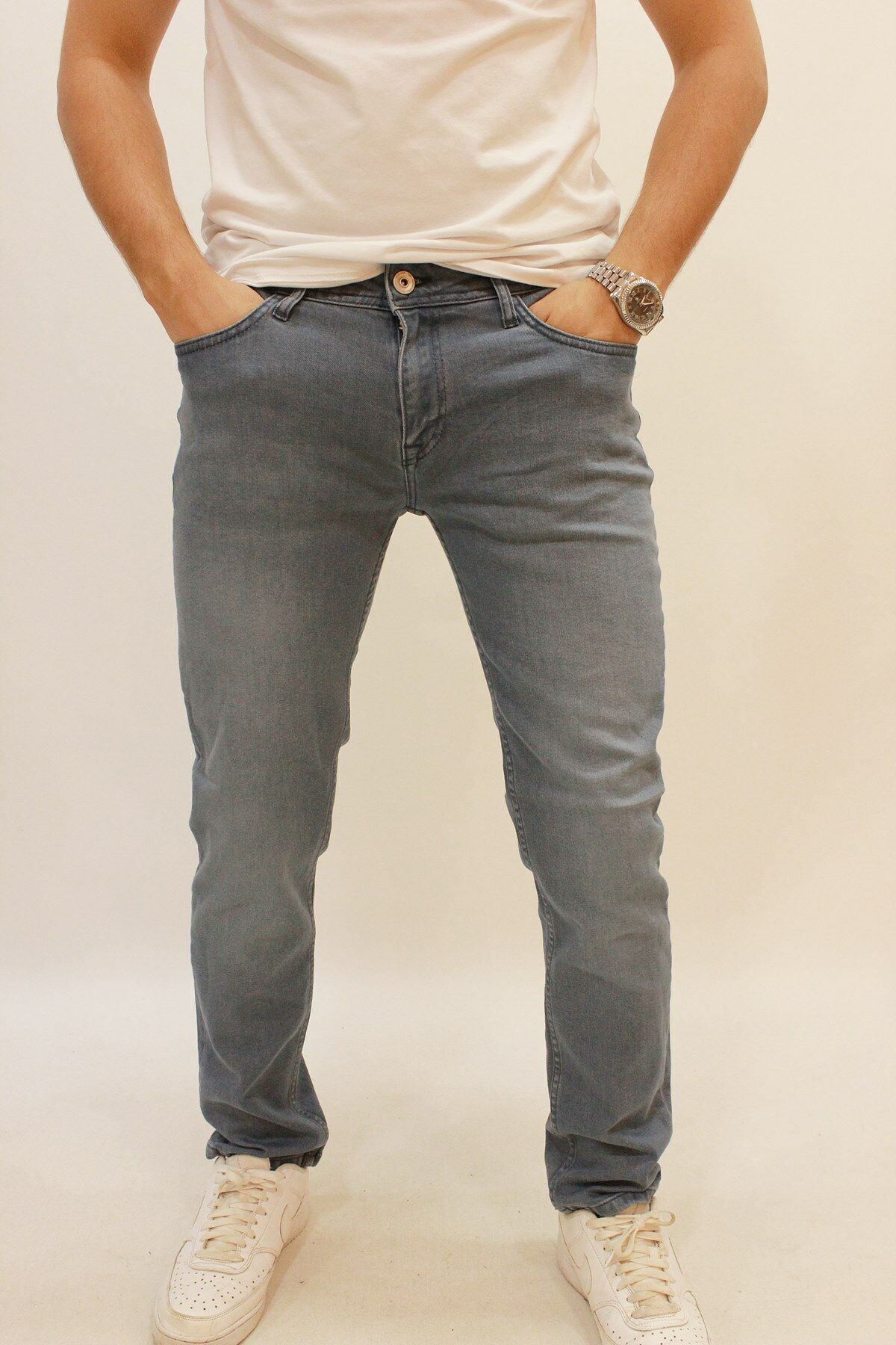 Caz 0706 Parker Denim Pantolon Blue Tint Erkek Likralı Kot Pantolon Gri