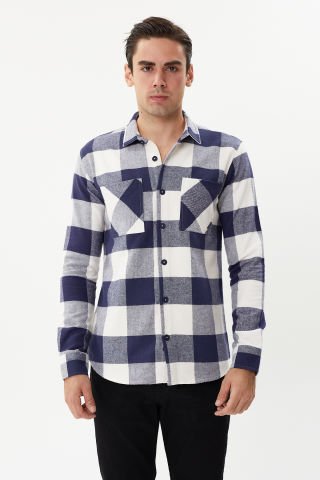 Twister EG 1889 Navy Çift Cep Ekose Erkek Gömlek Lacivert