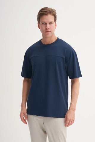 CAZ 4007 Relax Fit Bisiklet Yaka Erkek  T-Shirt Lacivert