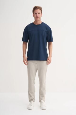CAZ 4007 Relax Fit Bisiklet Yaka Erkek  T-Shirt Lacivert