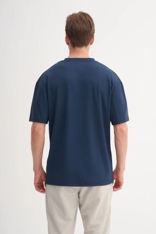 CAZ 4007 Relax Fit Bisiklet Yaka Erkek  T-Shirt Lacivert