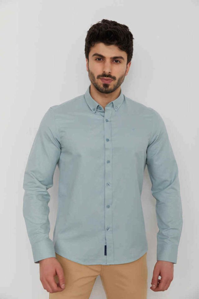CAZ 2059 Erkek Düz Renk Oxford Gömlek S.Blue