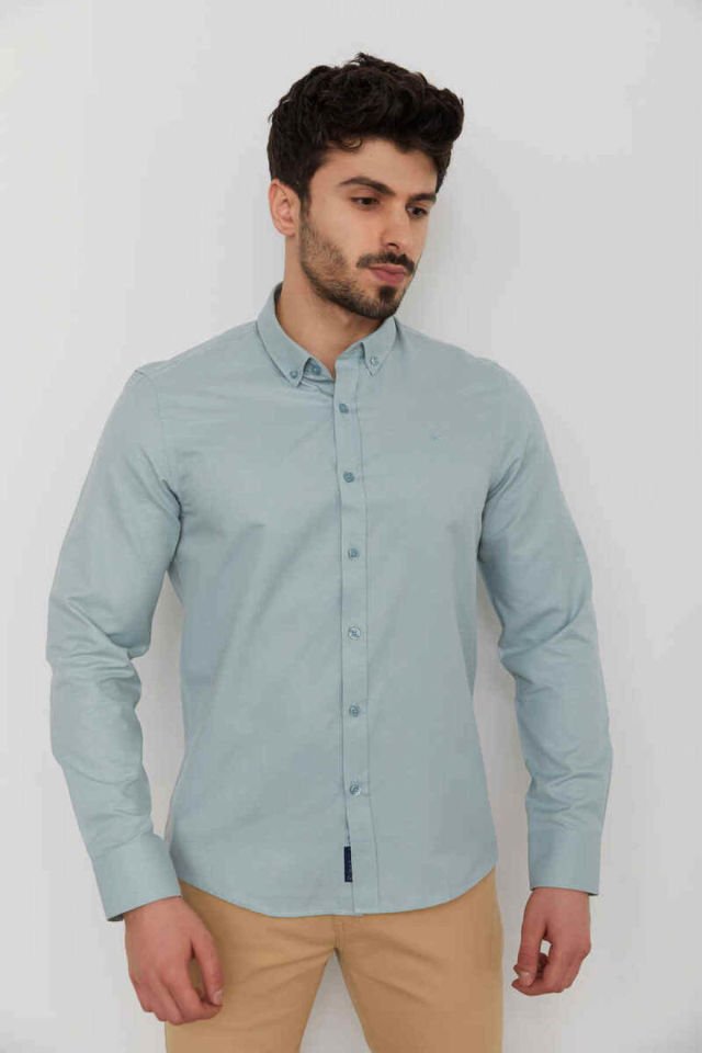 CAZ 2059 Erkek Düz Renk Oxford Gömlek S.Blue