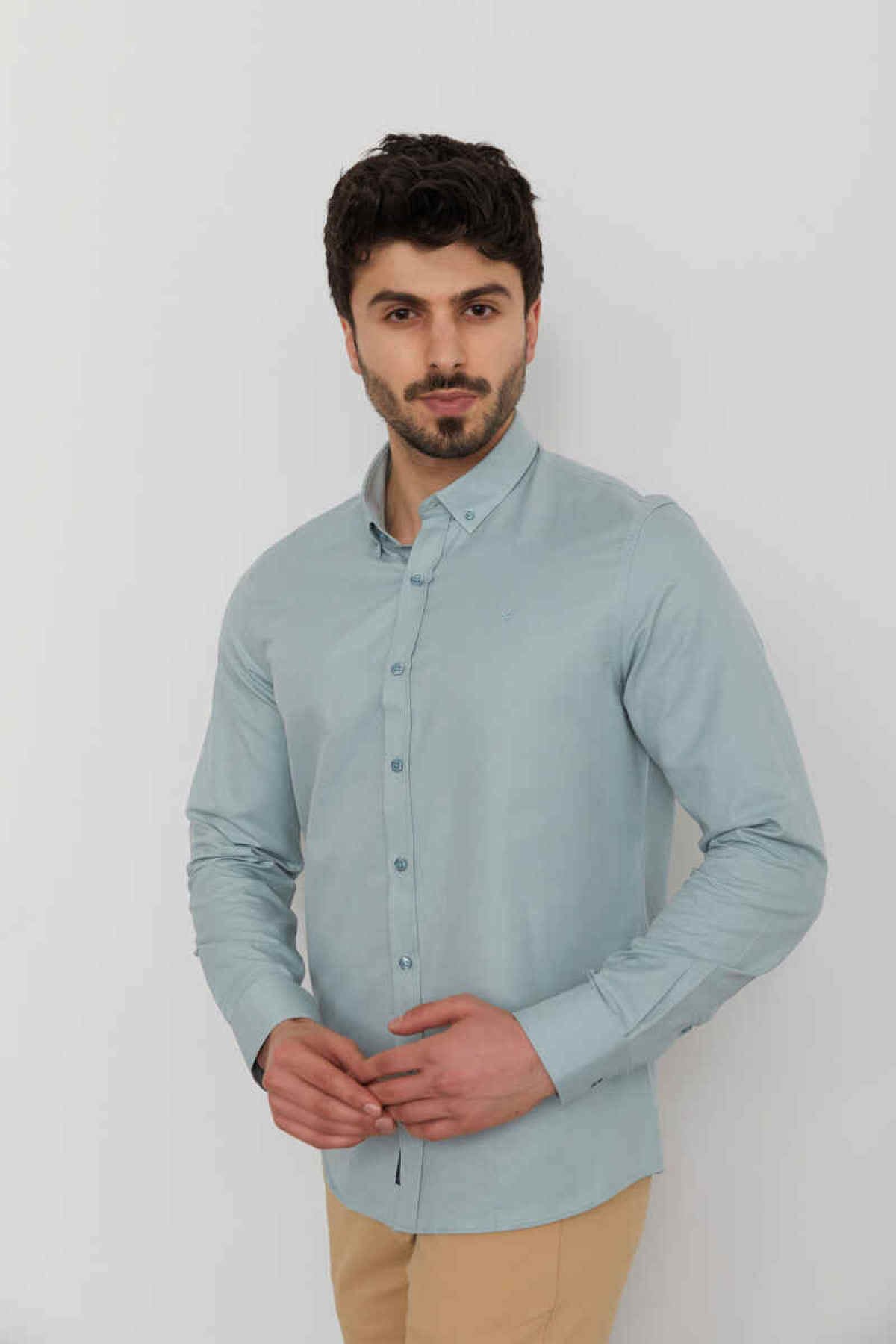 CAZ 2059 Erkek Düz Renk Oxford Gömlek S.Blue