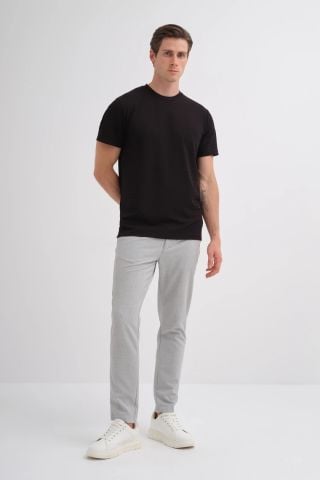 CAZ 4047 Bisiklet Yaka Kendinden Desdenli Erkek Micro T-Shirt Siyah