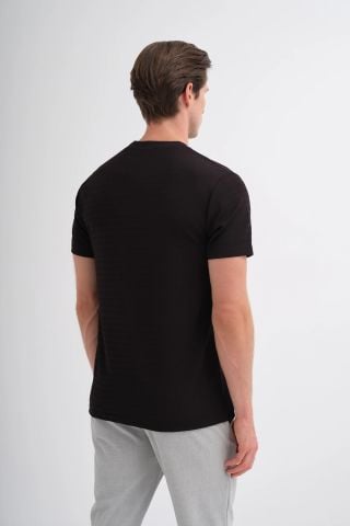 CAZ 4047 Bisiklet Yaka Kendinden Desdenli Erkek Micro T-Shirt Siyah