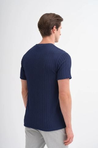 Caz 4051 Bisiklet Yaka Kendinden Dokulu Erkek T-Shirt Laci