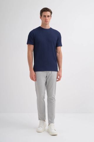 Caz 4051 Bisiklet Yaka Kendinden Dokulu Erkek T-Shirt Laci