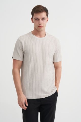 Caz 4051 Bisiklet Yaka Kendinden Dokulu Erkek T-Shirt A.Gri