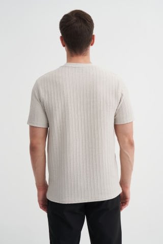 Caz 4051 Bisiklet Yaka Kendinden Dokulu Erkek T-Shirt A.Gri
